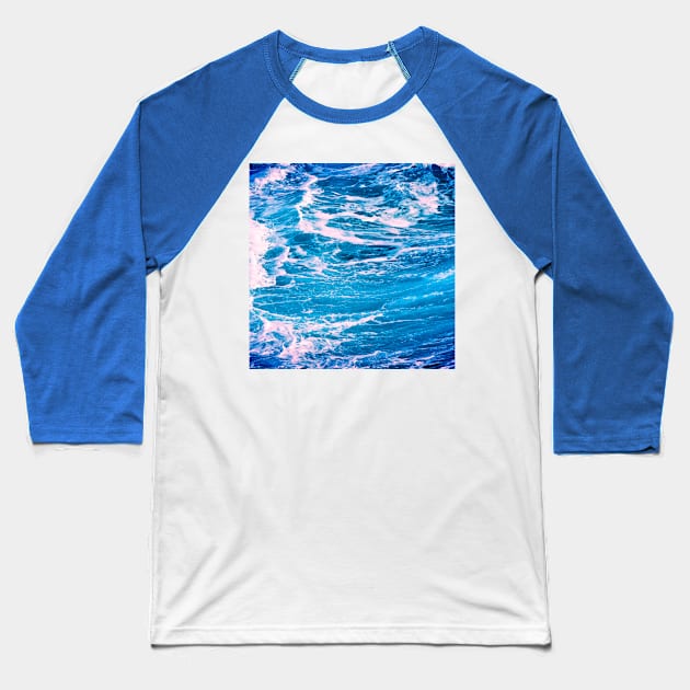 Blue Ocean Waves Baseball T-Shirt by ChristianShirtsStudios